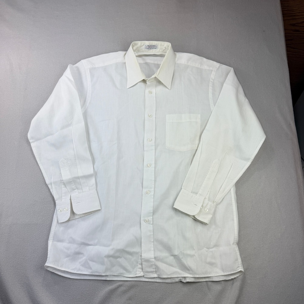 Vintage Christian Dior Mens White Pinstripe Button Down Shirt 16.5 32-33 USA